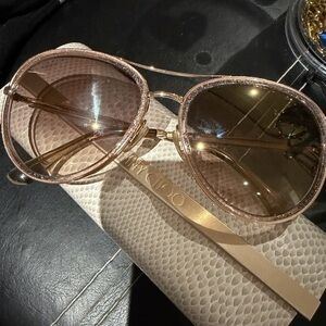Jimmy Choo Rose Gold Frame Sunglasses with Brown Lenses